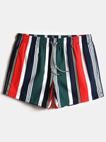 Short de planche de vacances à séchage rapide pour hommes Colorful Stripe Drawstring Pocket