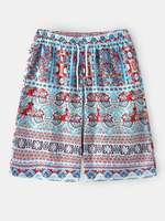 Shorts décontractés de vacances de cordon dimpression de style ethnique pour hommes avec poche