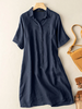Solid Button Front Short Sleeve Lapel Shirt Dress