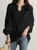 Solid Elastic Waist V Neck Long Sleeve Casual Blouse