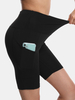 Sport Femmes Couleur Unie Élastique Taille Haute Yoga Courir Biker Shorts Avec Poche