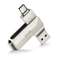 SSK 2 IN 1 Type-C USB 3.0 Flash Drive 360° Rotation Disque USB en alliage de zinc 32G 64G 128G 256G Clé USB portable pou