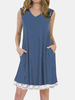 Summer Lace Patchwork Loungewear sans manches col en V Daily Casual Dress