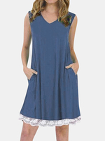 Summer Lace Patchwork Loungewear sans manches col en V Daily Casual Dress