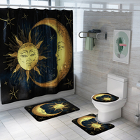Sun Moon imprimé imperméable salle de bain rideau de douche tapis de couverture de toilette tapis antidérapant
