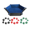 Support à jeux de dés multi-dés polyhédral Dices Plateau en cuir PU bleu pour RPG