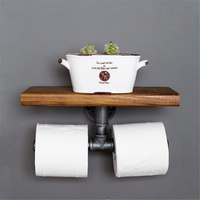 Support de papier hygiénique double Support mural urbain industriel en fer avec support en bois pour étagère en papier