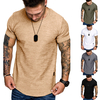 Été en cuir de couleur unie conception détiquettes col rond T-shirt à manches courtes pour hommes vêtements de spor