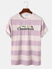 T-shirts de vacances à manches courtes avec broderie de lettres animales à rayures pour hommes