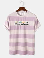 T-shirts de vacances à manches courtes avec broderie de lettres animales à rayures pour hommes