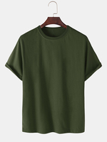 T-shirts en coton à manches courtes et col rond de couleur unie respirant