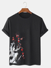 T-shirts en coton à manches courtes imprimés sur le côté Plum Bossom pour hommes