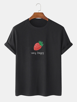 T-shirts en coton à manches courtes simples à imprimé lettre fraise