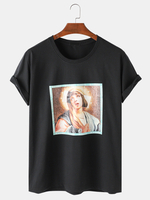 T-shirts en coton lâche à manches courtes et imprimé drôle