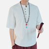 T-shirts en lin de couleur unie pour hommes,  style chinois vintage
