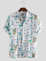 T-shirts Henley à manches courtes et à imprimé poisson