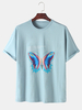 T-shirts lâches légers de couleur unie à imprimé papillon 100% coton pour hommes