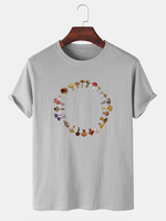 T-shirts Preppy à manches courtes à imprimé champignon pour homme