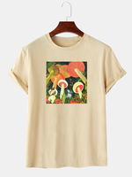 T-shirts Preppy à manches courtes à imprimé champignon pour homme