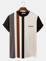 T-shirts preppy rayés à col ras du cou et veines en tricot pour hommes