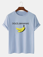 T-shirts respirants à manches courtes en coton à imprimé banane et lettre