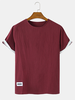 T-shirts respirants à manches courtes en coton et lin de couleur unie