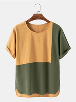 T-shirts respirants à patchwork à col rond pour hommes
