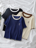 T-shirts simples à manches courtes avec broderie de lapin pour femmes