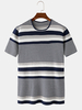 T-shirts tricotés à manches courtes à col rond rayé pour hommes