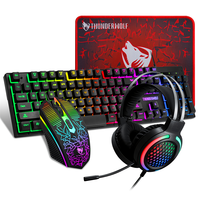 T-Wolf TF400 4Pcs Gaming Combo Kit 104 Touches Rainbow Rétro-Éclairé Clavier Réglable 2400DPI Souris Filaire RGB Éclaira