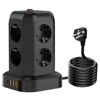 T13 10A 2200W 12-in-1 Vertical Tower Power Strip with 8 AC Outlets+3USB-A+1USB-C and 1.8M Extension Cord Surge Protectio