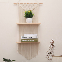 Étagère en bois de fronde de support de stockage de rack moderne en macramé tissé à la main pour la décoration murale
