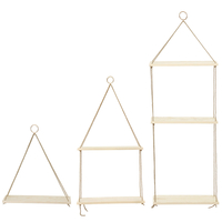 Étagères flottantes de mur de support de stockage de 1/2/3 niveaux support détagère de corde suspendue en bois rust