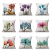 Taie doreiller en lin coton peinture à fleurs tulipes housse de coussin 45x45cm
