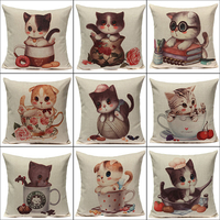 Taie doreiller en lin pour chats mignons maison Soft Housse de coussin décor