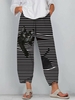 Taille élastique rayée à imprimé chat noir pour femme Plus Pantalon décontracté taille