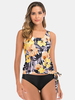 Tankinis à imprimé tropical floral pour femmes de grande taille avec trois types de fond noir
