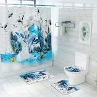 Tapis antidérapant de salle de bains de rideau de douche de couverture de siège de toilette imperméable de style de mer