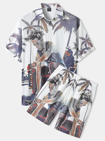 Tenue deux pièces de vacances boutonnée pour homme avec imprimé de cocotier