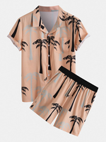 Tenue deux pièces de vacances pour hommes avec col à revers et imprimé cocotier tropical