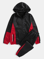 Tenues de sport deux pièces pour hommes avec fermeture éclair avec capuche amovible