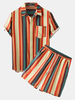 Tenues de vacances deux pièces à manches courtes et à rayures multicolores pour hommes