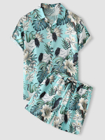 Tenues deux pièces de vacances boutonnées à imprimé de plantes tropicales pour hommes