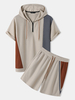 Tenues deux pièces tricotées à capuche avec demi-zip pour hommes