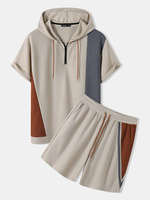 Tenues deux pièces tricotées à capuche avec demi-zip pour hommes