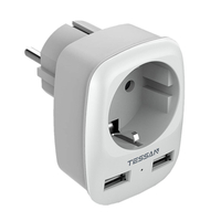 TESSAN TS-611-DE EU Prolongateur de prise murale 3 en 1 4000 W avec 1 prise secteur/2 ports USB 5V Adaptateur secteur 2, 