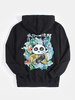Texte et bande dessinée pour homme Panda Sweats à capuche de style ethnique avec poche imprimée dans le dos