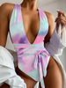 Tie Dye Backless Bandage High Fork Holiday One Piece Maillots de bain femme plage