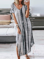 Tie-Dye manches courtes col V robes de style vintage pour les femmes