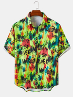 Tie-Dye Mens Lettre Imprimer Button Up Casual Chemises à manches courtes
